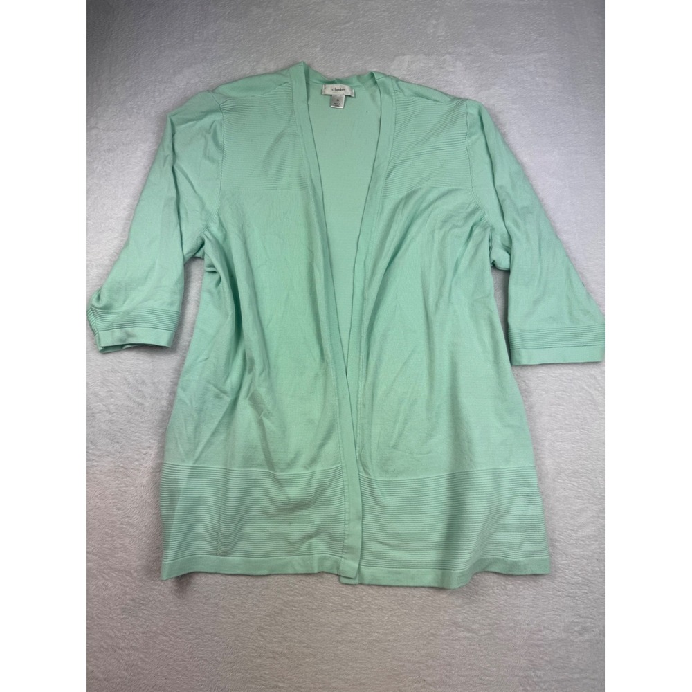 CJ Banks Womens 3X Mint Green Open Front 3/4 Sleeve Ribbed Trim Cardigan Sweater